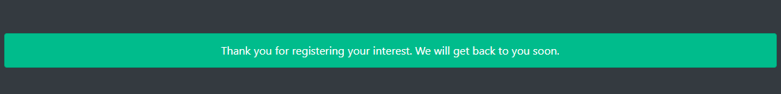 Insignia website's success message: "Thank you for registering your interest. We will get back to you soon."