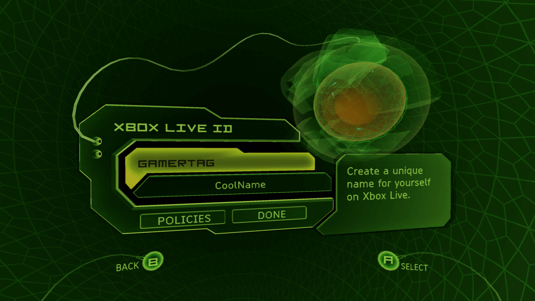 Gamertag input screen, with the gamertag "CoolName" entered.